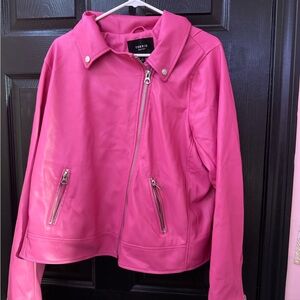 Torrid Pink Leather Jacket with Silver Zipper